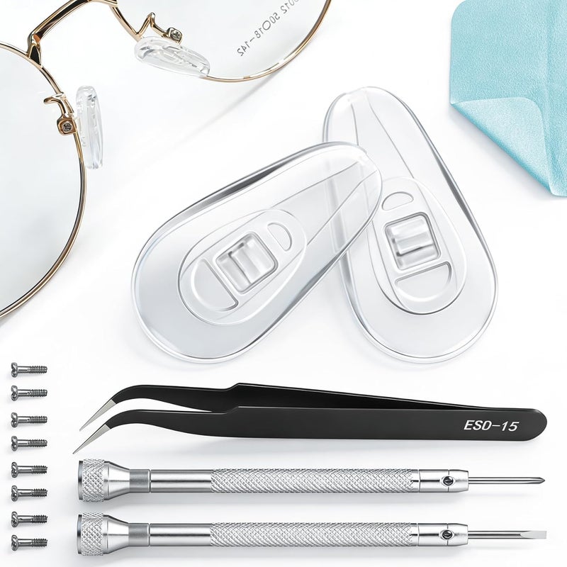 PFDHQS 5-Pairs Silicone Eyeglass Nose Pads, Pressure-Reducing Air Chamber Design | Screw-in Style Glasses Nose Pads Replacement Kit, Anti-Slip & Easy Install, Fit for Most Eyeglasses & Sunglasses - Image 1